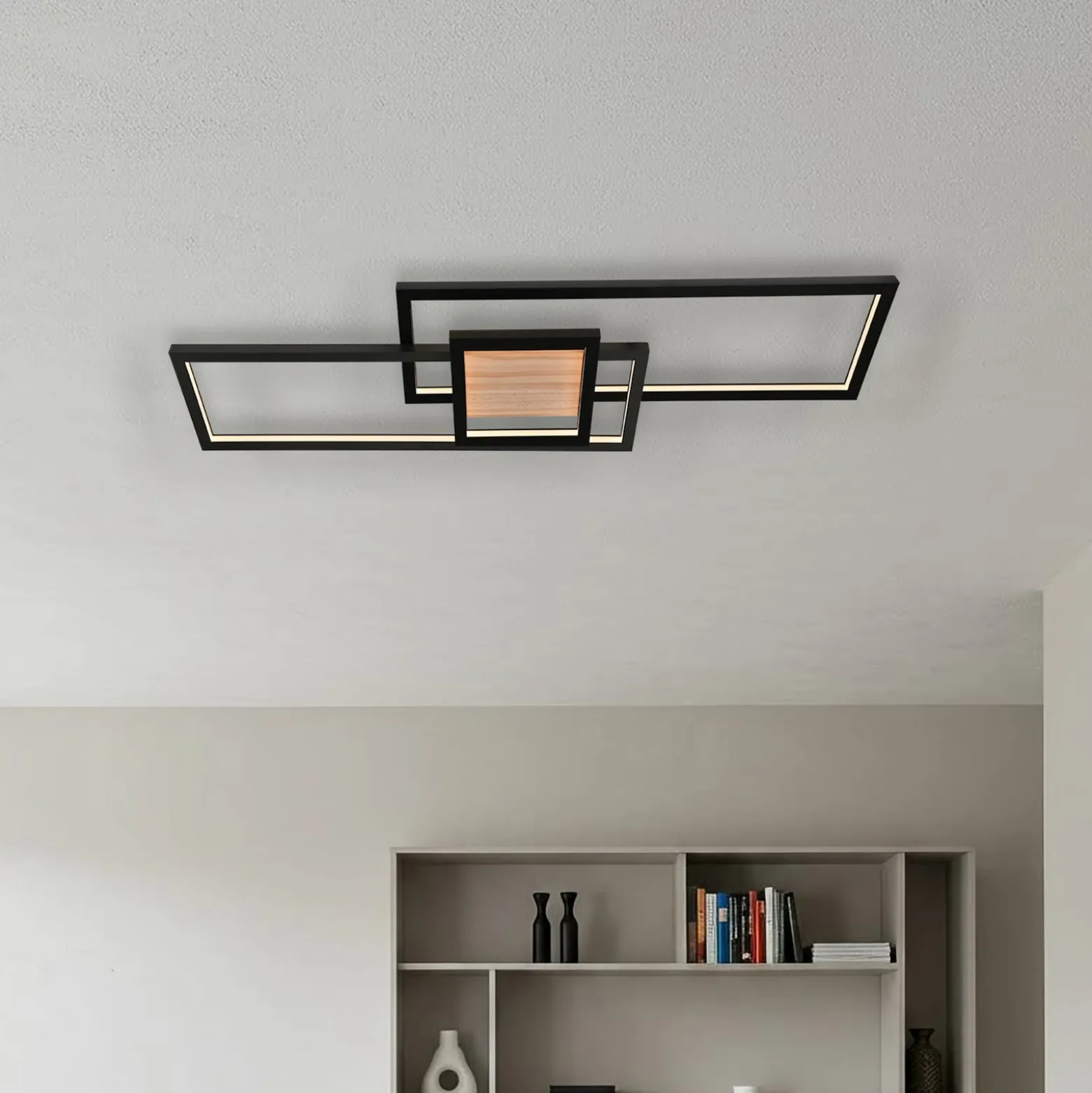 Lindby LED-Deckenleuchte Emiljan, schwarz, Metall, dimmbar