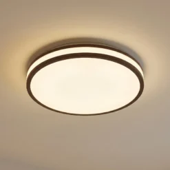 Lindby LED-Deckenleuchte Emiva, Ø 40 cm, Holz dunkel, CCT
