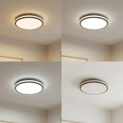 Lindby LED-Deckenleuchte Emiva, Ø 40 cm, Holz dunkel, CCT