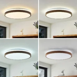 Lindby LED-Deckenleuchte Hudsona, Ø 49 cm, Holz, braun