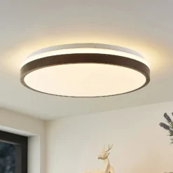 Lindby LED-Deckenleuchte Hudsona, Ø 49 cm, Holz, braun