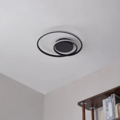 Lindby LED-Deckenleuchte Kyron, schwarz, Alu, dimmbar, Ø45cm