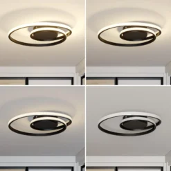 Lindby LED-Deckenleuchte Kyron, schwarz, Alu, dimmbar, Ø45cm