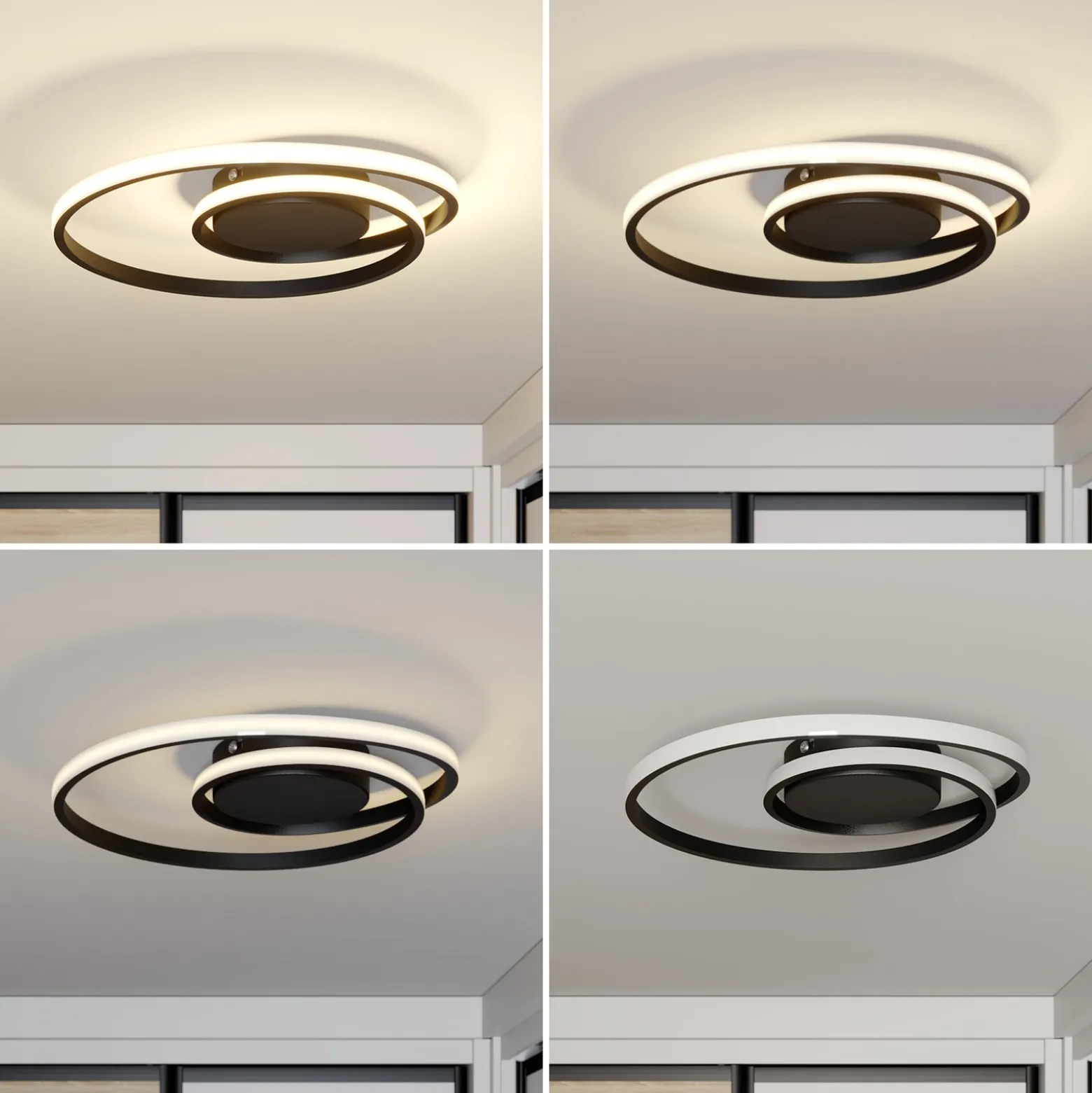 Lindby LED-Deckenleuchte Kyron, schwarz, Alu, dimmbar, Ø45cm
