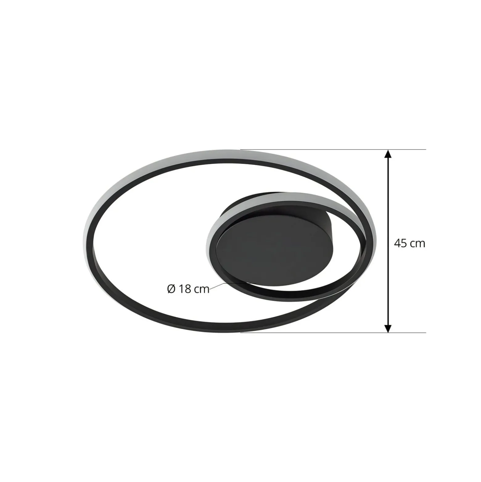 Lindby LED-Deckenleuchte Kyron, schwarz, Alu, dimmbar, Ø45cm