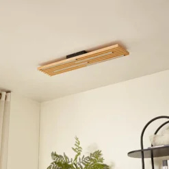 Lindby LED-Deckenleuchte Madero, Kiefernholz, 90 cm x 20 cm