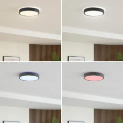 Lindby LED-Deckenleuchte Manala, betongrau, RGB, CCT, Remote