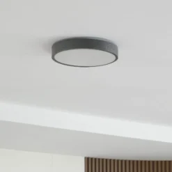 Lindby LED-Deckenleuchte Manala, betongrau, RGB, CCT, Remote