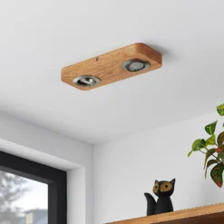 Lindby LED-Deckenleuchte Mikari, 30 cm, Holz, schwenkbar
