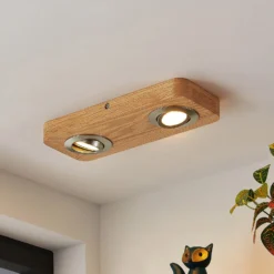 Lindby LED-Deckenleuchte Mikari, 30 cm, Holz, schwenkbar