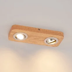 Lindby LED-Deckenleuchte Mikari, 30 cm, Holz, schwenkbar