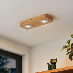 Lindby LED-Deckenleuchte Mikari, 30 cm, Holz, schwenkbar