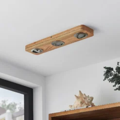 Lindby LED-Deckenleuchte Mikari, 48 cm, Holz, schwenkbar