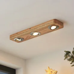 Lindby LED-Deckenleuchte Mikari, 48 cm, Holz, schwenkbar