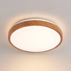 Lindby LED-Deckenleuchte Mynte, Ø30cm, Holzoptik, Kunststoff