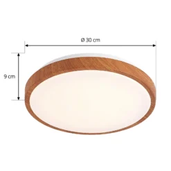 Lindby LED-Deckenleuchte Mynte, Ø30cm, Holzoptik, Kunststoff