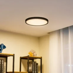 Lindby LED-Deckenleuchte Pravin, Ø 40 cm, CCT, schwarz