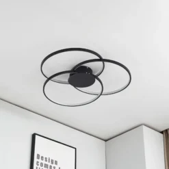 Lindby LED-Deckenleuchte Riley, schwarz, 3.000 K, dimmbar