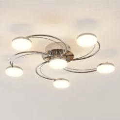 Lindby LED-Deckenleuchte Rouven, Spiralform, 6-flg., grau