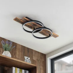 Lindby LED-Deckenleuchte Sentoa, Holz, 75 cm lang, 3.000 K