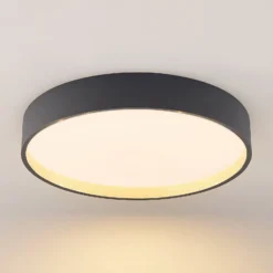 Lindby LED-Deckenleuchte Todor, 50 cm, anthrazit, CCT, Holz