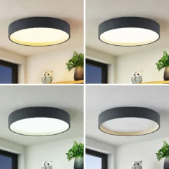 Lindby LED-Deckenleuchte Todor, 50 cm, anthrazit, CCT, Holz