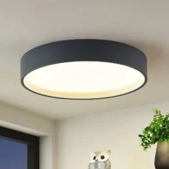 Lindby LED-Deckenleuchte Todor, 50 cm, anthrazit, CCT, Holz