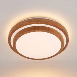 Lindby LED-Deckenleuchte Vaako, Ø 41 cm, Metall, Holzoptik
