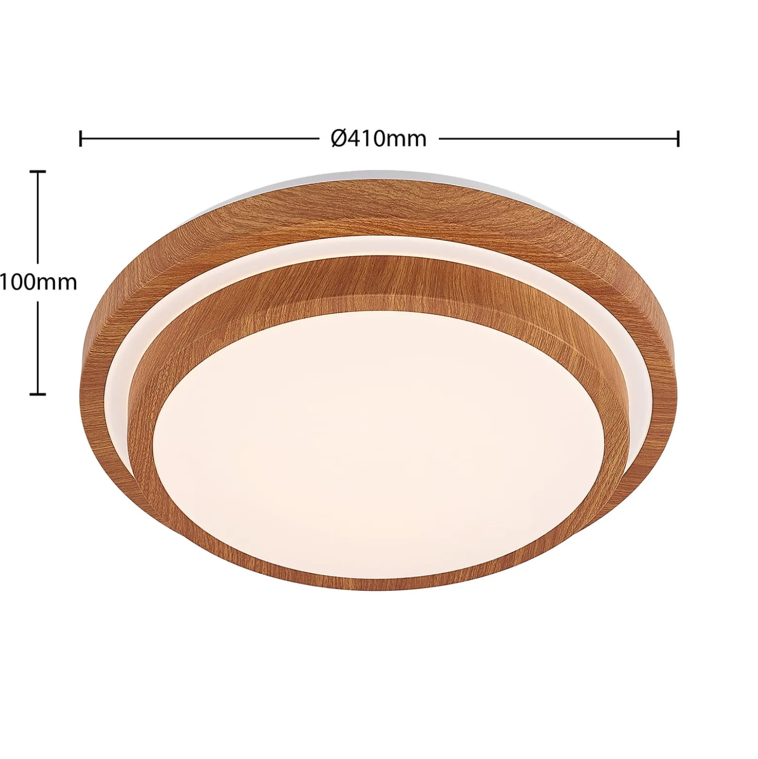 Lindby LED-Deckenleuchte Vaako, Ø 41 cm, Metall, Holzoptik
