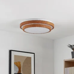 Lindby LED-Deckenleuchte Vaako, Ø 41 cm, Metall, Holzoptik