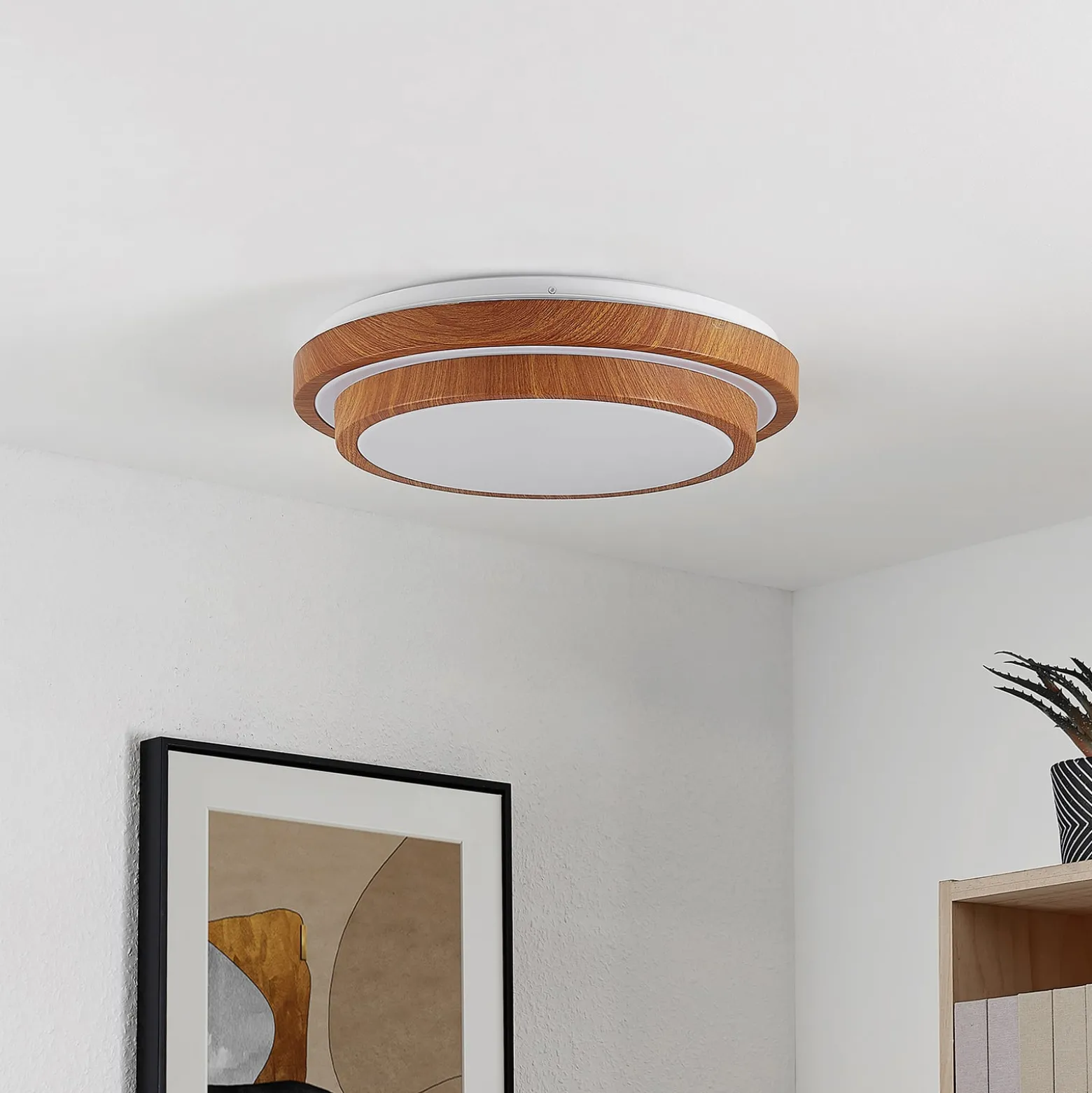 Lindby LED-Deckenleuchte Vaako, Ø 41 cm, Metall, Holzoptik