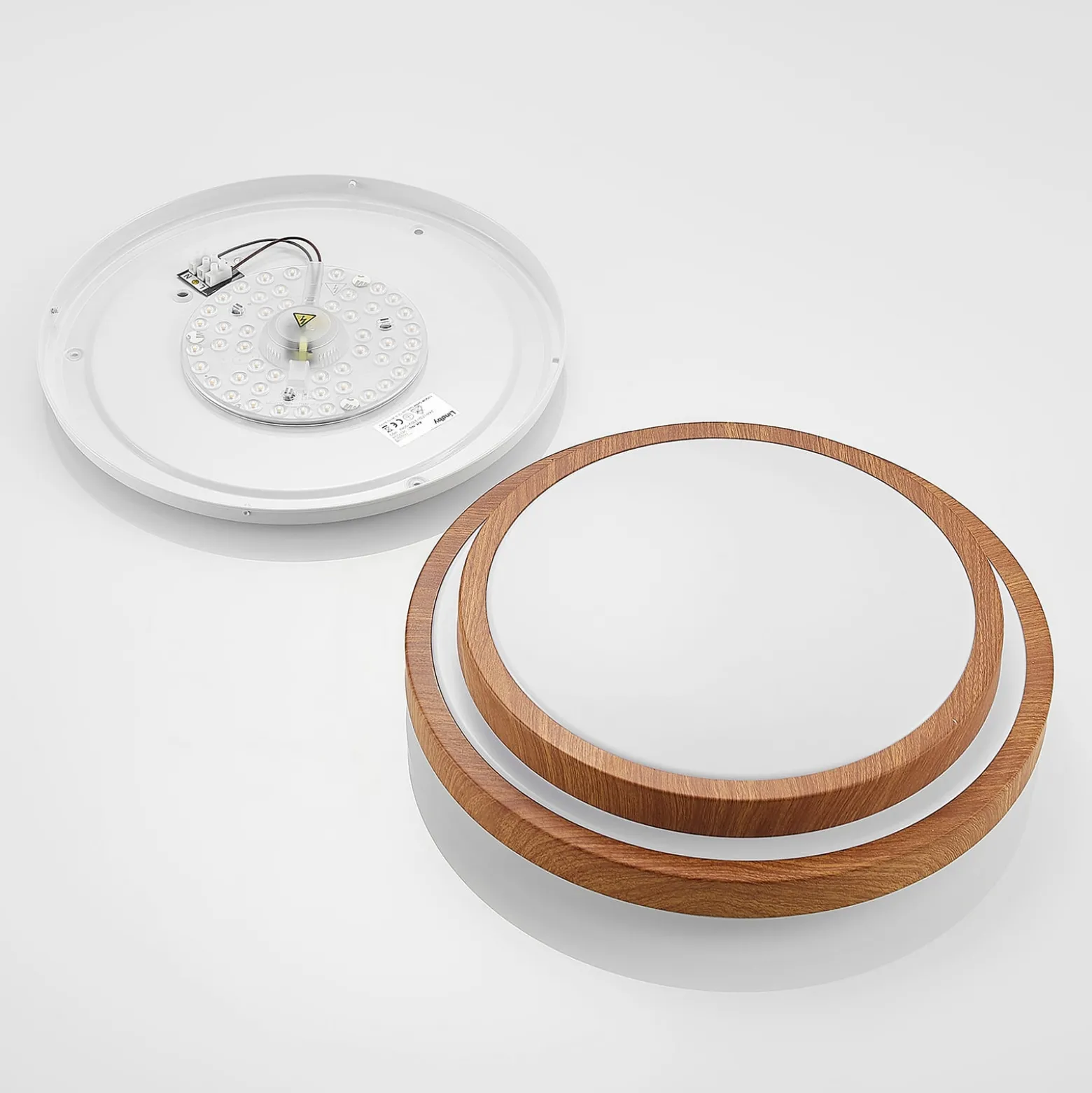 Lindby LED-Deckenleuchte Vaako, Ø 41 cm, Metall, Holzoptik