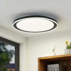 Lindby LED-Deckenleuchte Verdan,, schwarz, Metall, dim., CCT