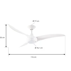 Lindby LED-Deckenventilator Briya, weiß, Ø 116 cm, CCT