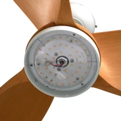 Lindby LED-Deckenventilator Enon, weiß/holzfarben, DC, leise