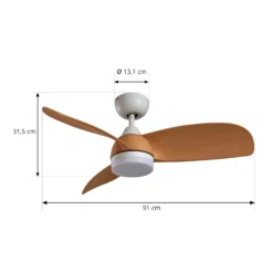 Lindby LED-Deckenventilator Enon, weiß/holzfarben, DC, leise