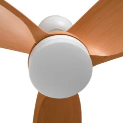 Lindby LED-Deckenventilator Enon, weiß/holzfarben, DC, leise