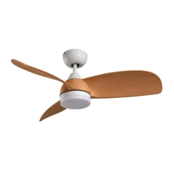Lindby LED-Deckenventilator Enon, weiß/holzfarben, DC, leise