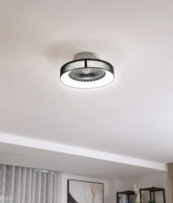 Lindby LED-Deckenventilator Mace, schwarz, leise, Ø 47 cm