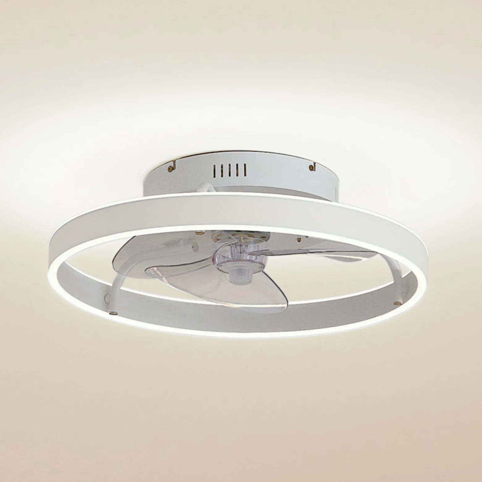 Lindby LED-Deckenventilator Momitu, weiß, Aluminium, Ø 50 cm