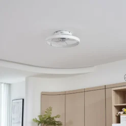 Lindby LED-Deckenventilator Momitu, weiß, Aluminium, Ø 50 cm