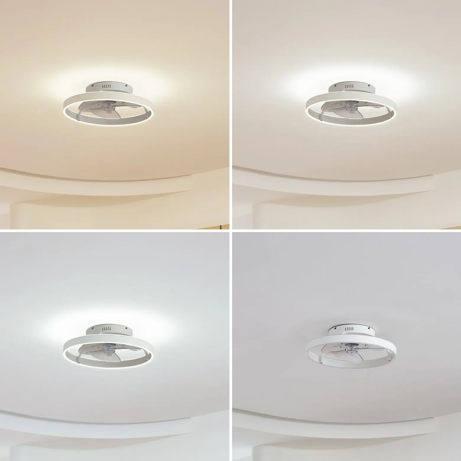Lindby LED-Deckenventilator Momitu, weiß, Aluminium, Ø 50 cm