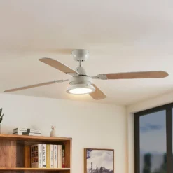 Lindby LED-Deckenventilator Tedric, weiß, leise, Ø 133 cm