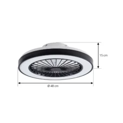 Lindby LED-Deckenventilator Teleo, Ø48 cm, schwarz, DC, Tuya