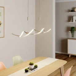 Lindby LED-Hängelampe Auron, nickelfarben, Metall, dimmbar
