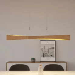 Lindby LED-Hängeleuchte Beazina, Eiche, Metall, 118cm