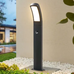 Lindby LED-Sockelleuchte Moshe, 60 cm, anthrazit, Sensor