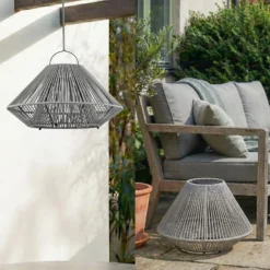 Lindby LED-Solarhängelampe Austas, grau, Ø 50 cm, USB, IP54