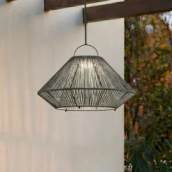 Lindby LED-Solarhängelampe Austas, grau, Ø 50 cm, USB, IP54