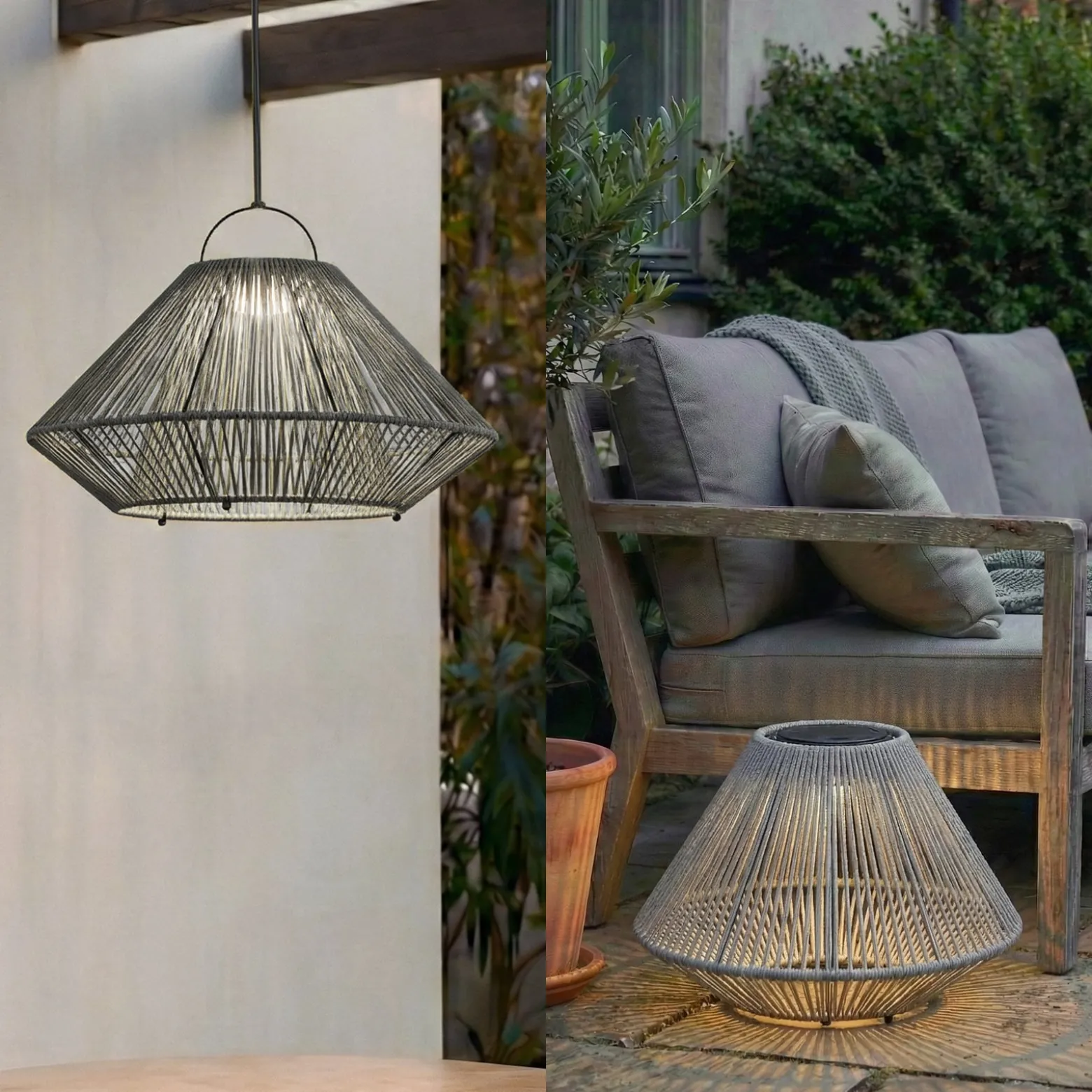 Lindby LED-Solarhängelampe Austas, grau, Ø 50 cm, USB, IP54